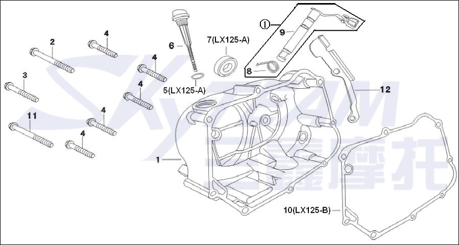 -6 HALTER KUPPLUNGSZUG AM MOTOR SKYTEAM ABB. 12 SKYMAX 125 